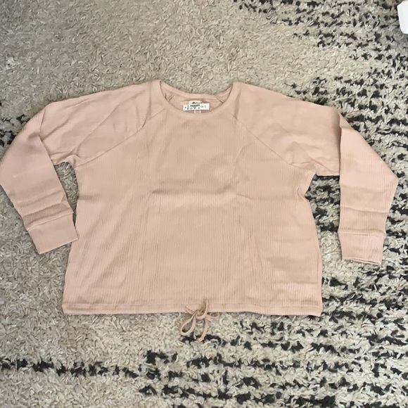 NWT- Madewell Pink Ribbed Knit Drawstring Pajama Top - Picture 5 of 8